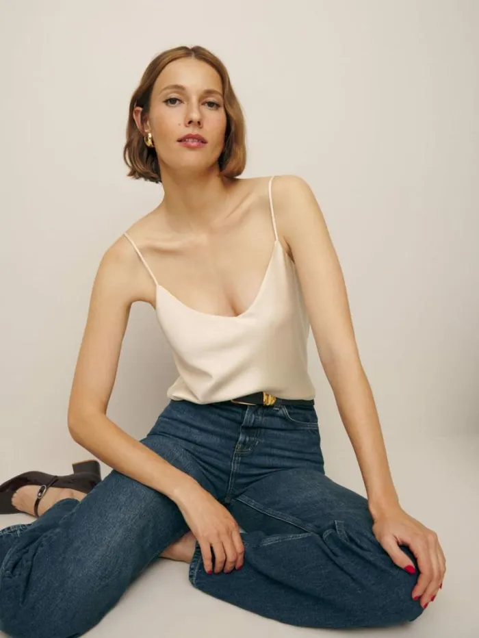 The Reformation Teddy Satin Top Almond 8211 Clothing