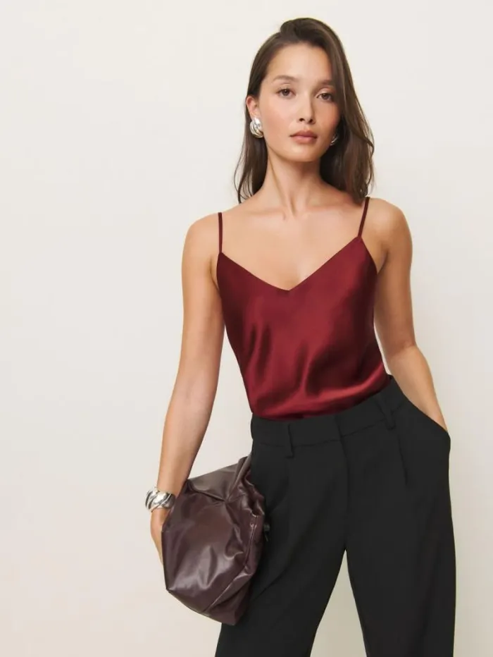 The Reformation Teddy Satin Top Chianti 8211 Clothing