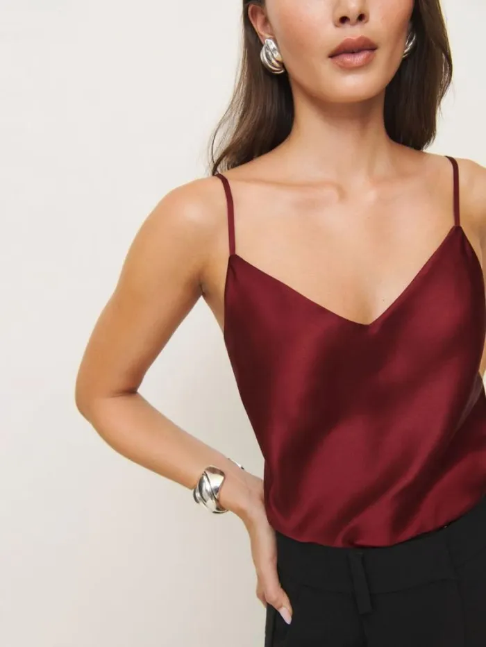 The Reformation Teddy Satin Top Chianti 8211 Clothing