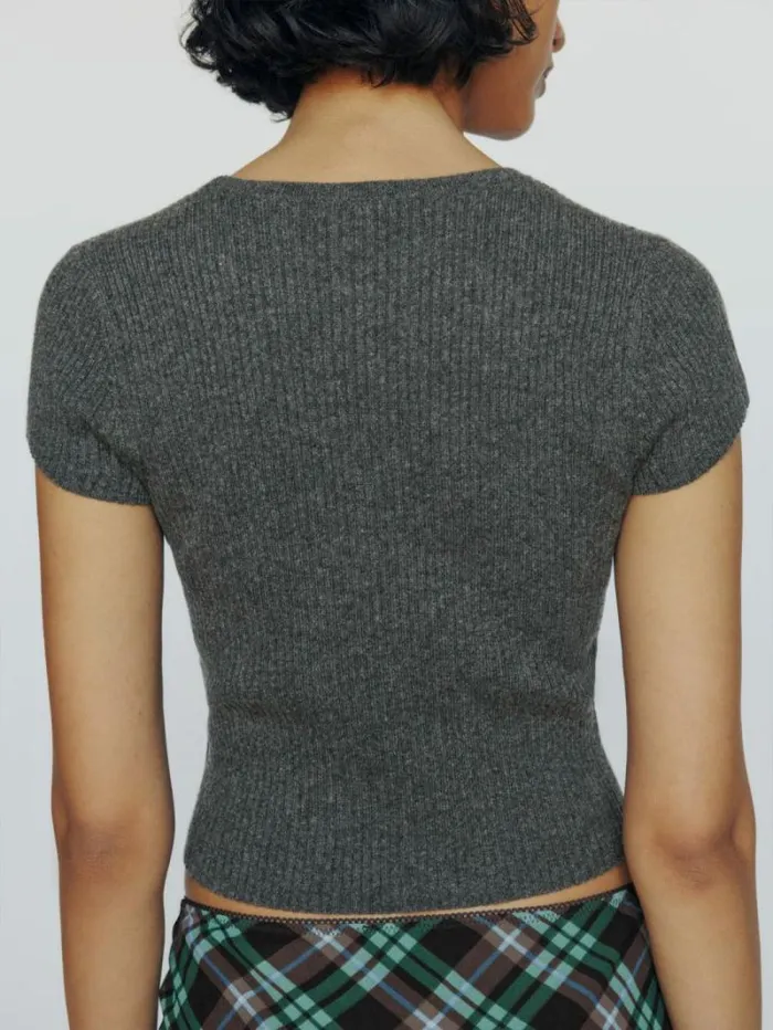 The Reformation Teo Cashmere Short Sleeve Sweater Charcoal 8211 Clothing