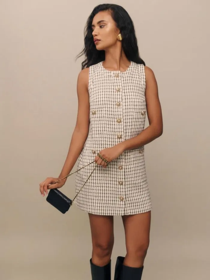 The Reformation Tropez Dress Cream Check 8211 Clothing