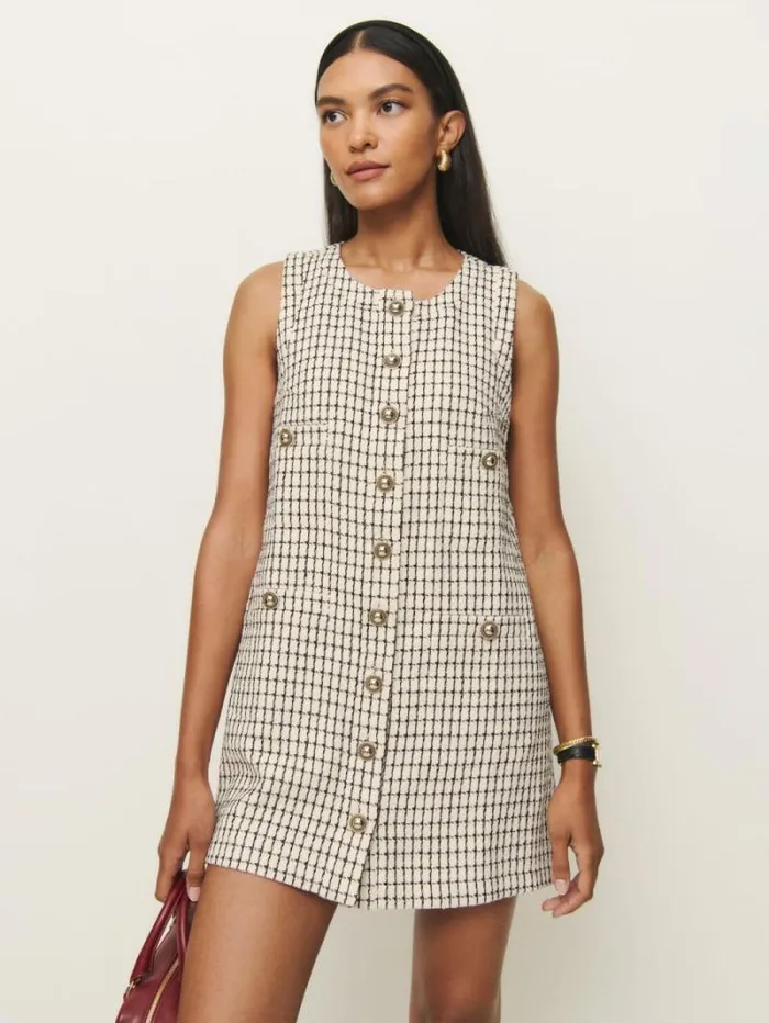 The Reformation Tropez Dress Cream Check 8211 Clothing