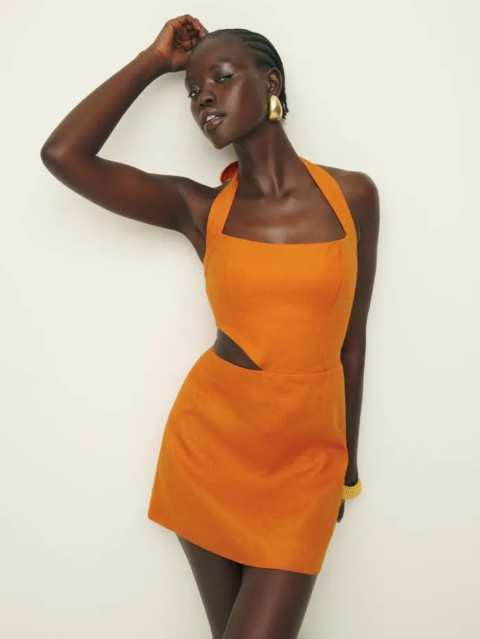 The Reformation Valli Linen Dress Nectarine 8211 Clothing