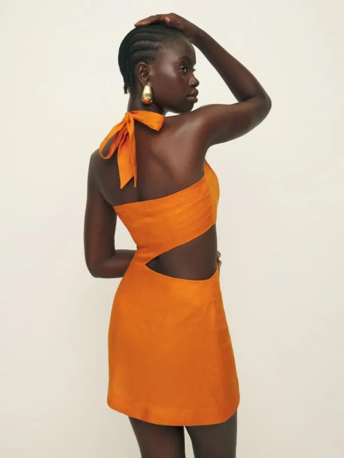 The Reformation Valli Linen Dress Nectarine 8211 Clothing