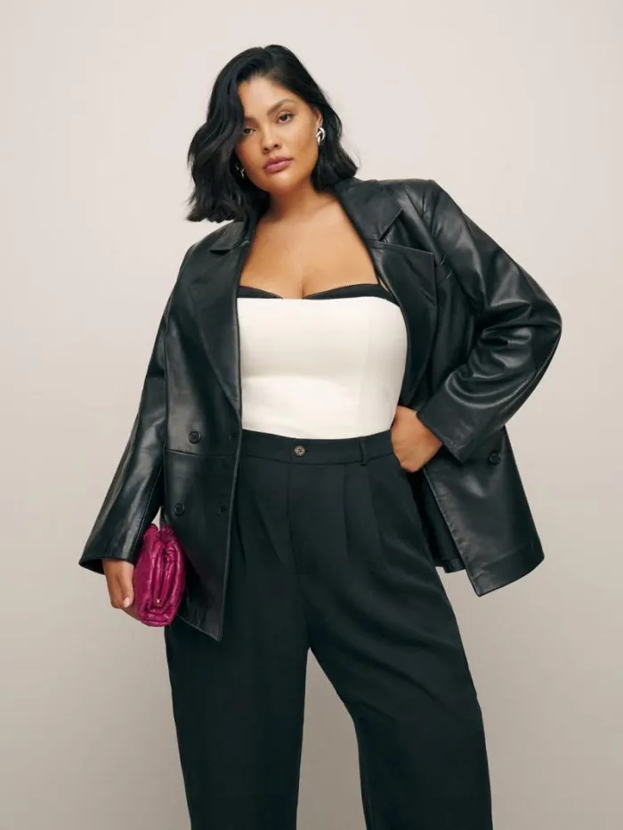 The Reformation Veda Dalia Relaxed Leather Blazer Es Black 8211 Clothing