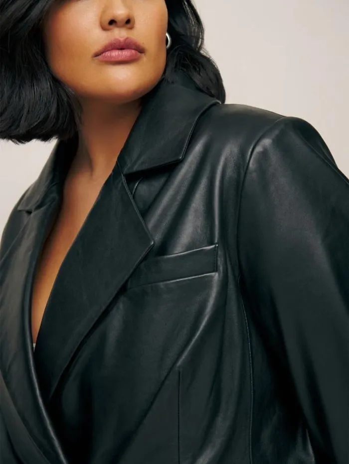 The Reformation Veda Dalia Relaxed Leather Blazer Es Black 8211 Clothing