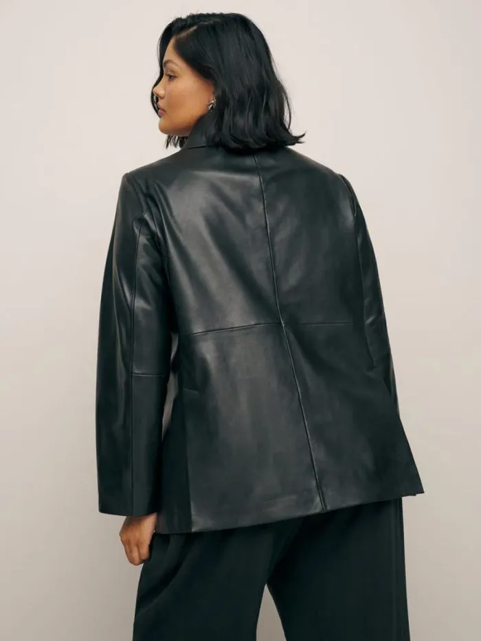 The Reformation Veda Dalia Relaxed Leather Blazer Es Black 8211 Clothing