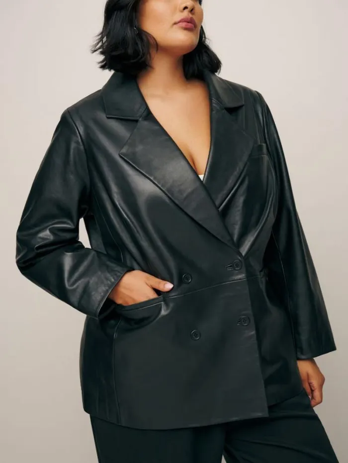 The Reformation Veda Dalia Relaxed Leather Blazer Es Black 8211 Clothing