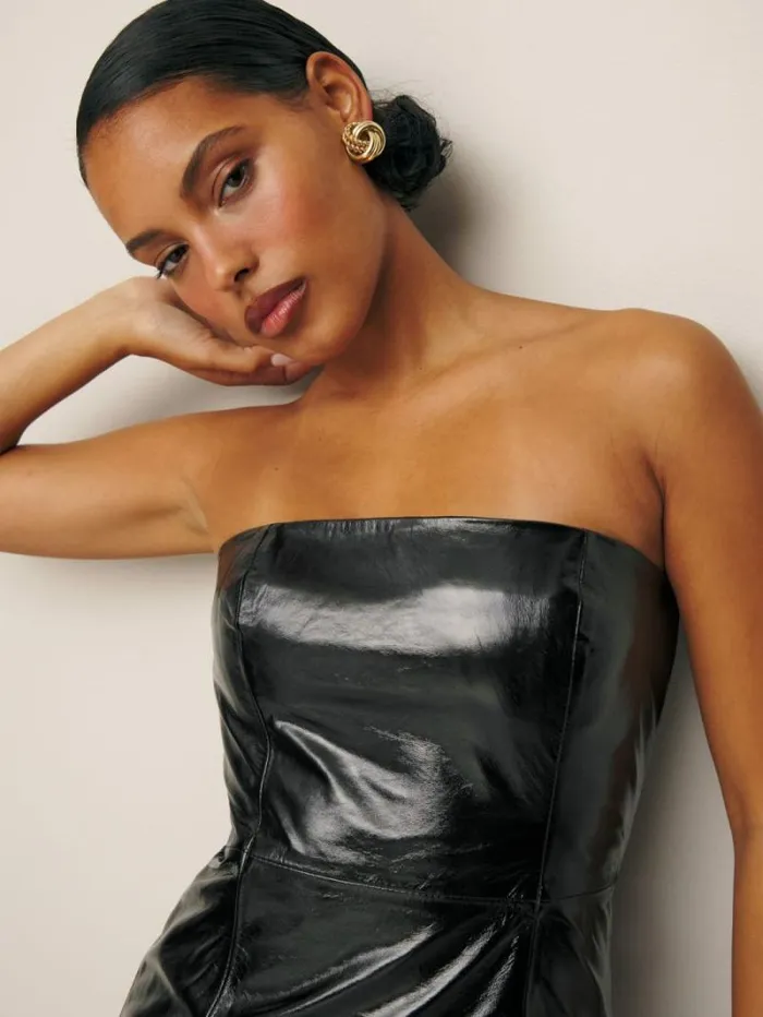 The Reformation Veda Walter Leather Strapless Mini Dress Patent Black 8211 Clothing
