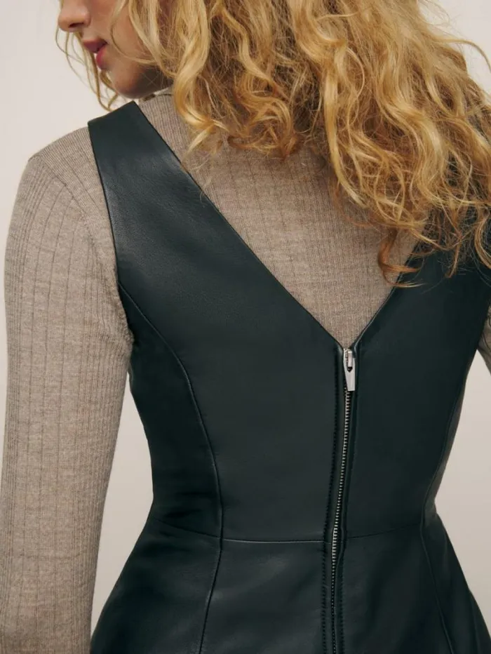 The Reformation Veda Zenni Leather Mini Dress Black 8211 Clothing