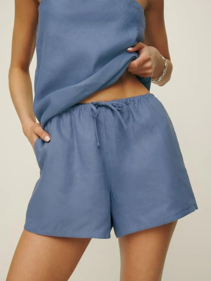 The Reformation Zoey Linen Short Cornflower 8211 Clothing