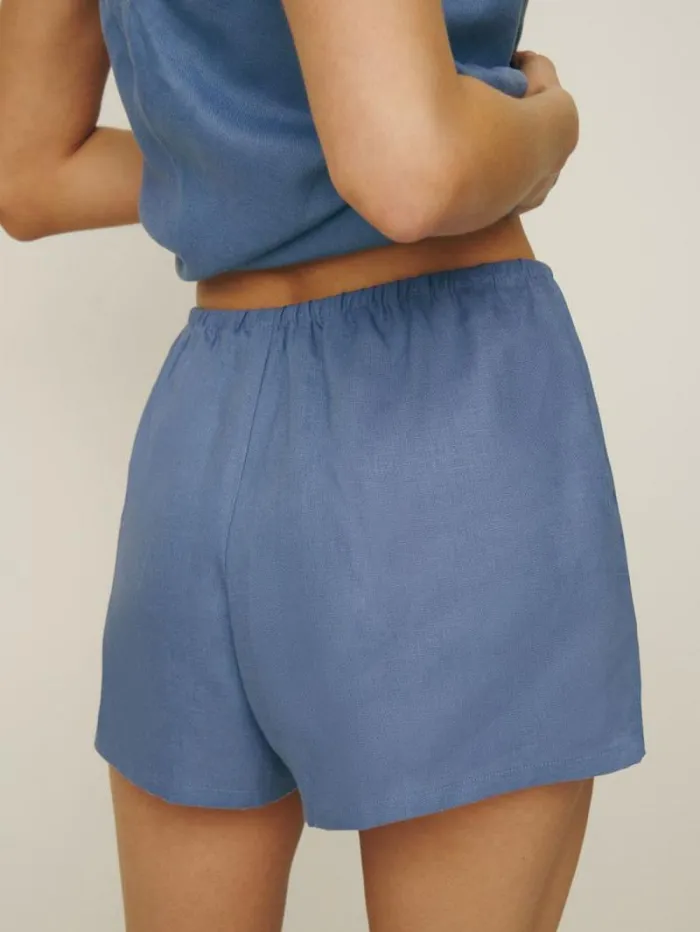 The Reformation Zoey Linen Short Cornflower 8211 Clothing