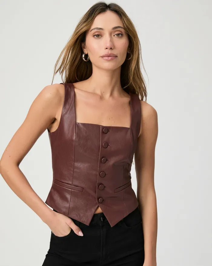 Tops and Blouses PAIGE Women Irene Top 8211 Rum Raisin Faux Leather