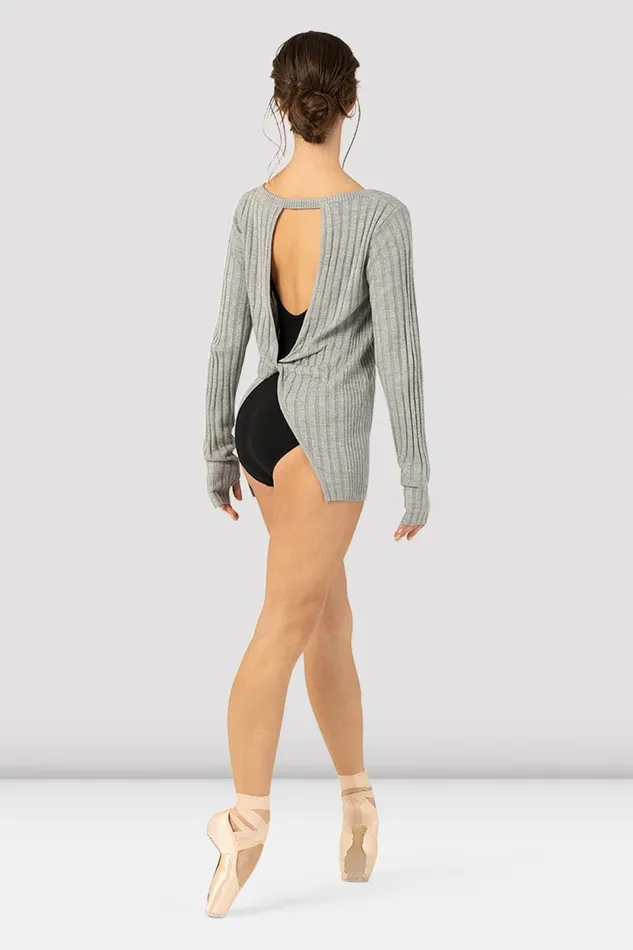 Tops Bloch Adult Ladies Amore Twist Back Sweater Grey Marle