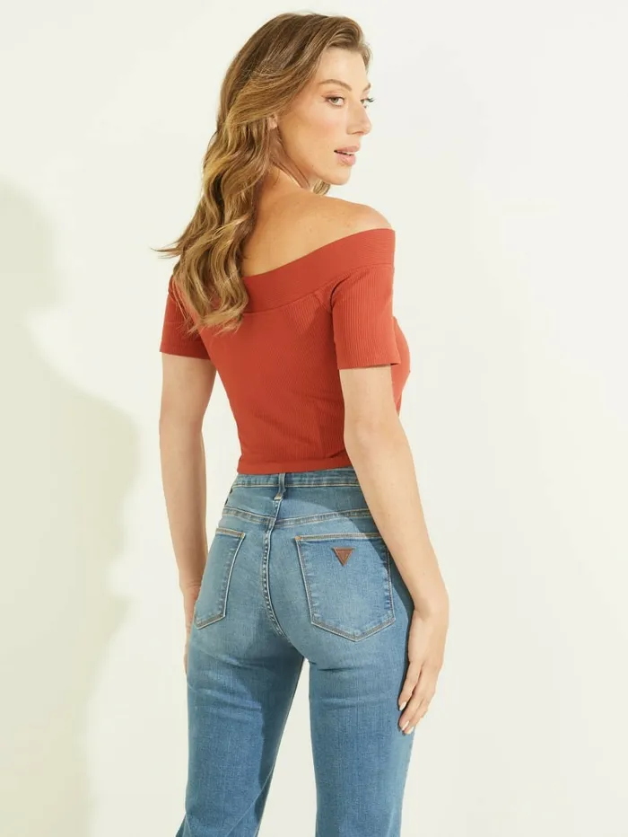 Tops Eco Binash OfftheShoulder Top Sonoran Red 8211 GUESS Women Tops Eco Binash OfftheShoulder Top Sonoran Red 8211 GUESS Women