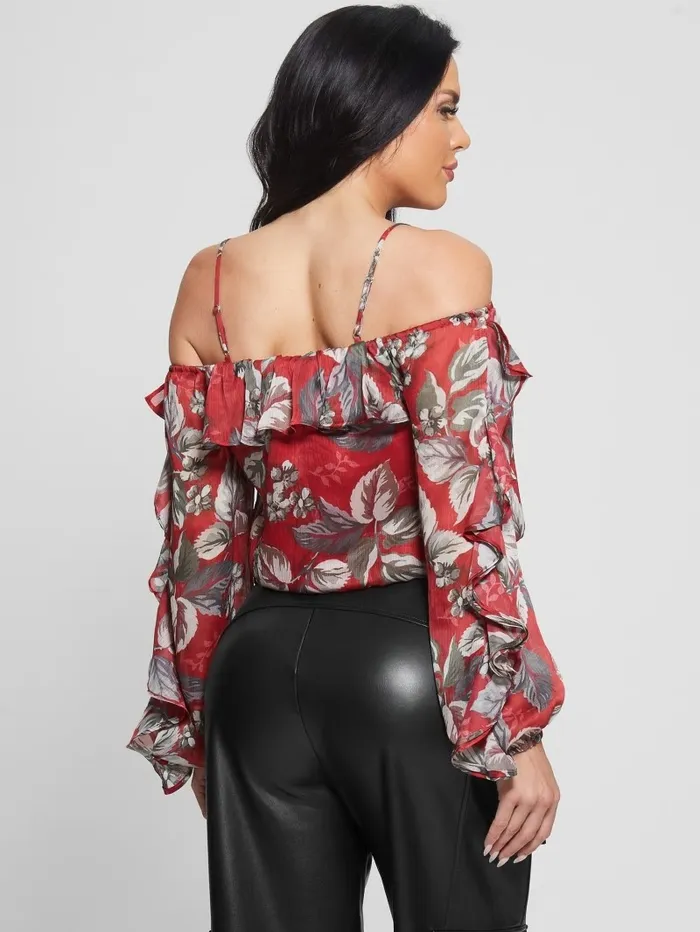 Tops Eco Iggy Floral Ruffle Top Coachwood Estate Print GUESS Women Tops Eco Iggy Floral Ruffle Top Coachwood Estate Print GUESS Women