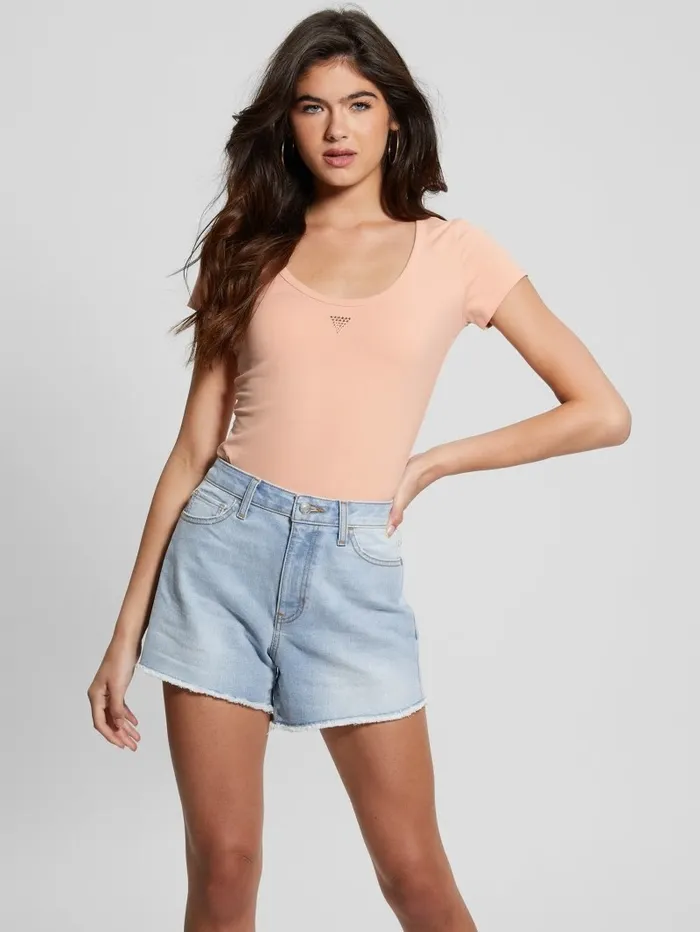 Tops Eco Triangle Scoop Bodysuit Powder Rose 8211 GUESS Women Tops Eco Triangle Scoop Bodysuit Powder Rose 8211 GUESS Women