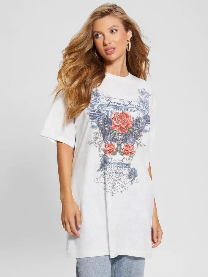 Tops Rose Wings Oversized Graphic Tee Pure White Multi 8211 GUESS Women