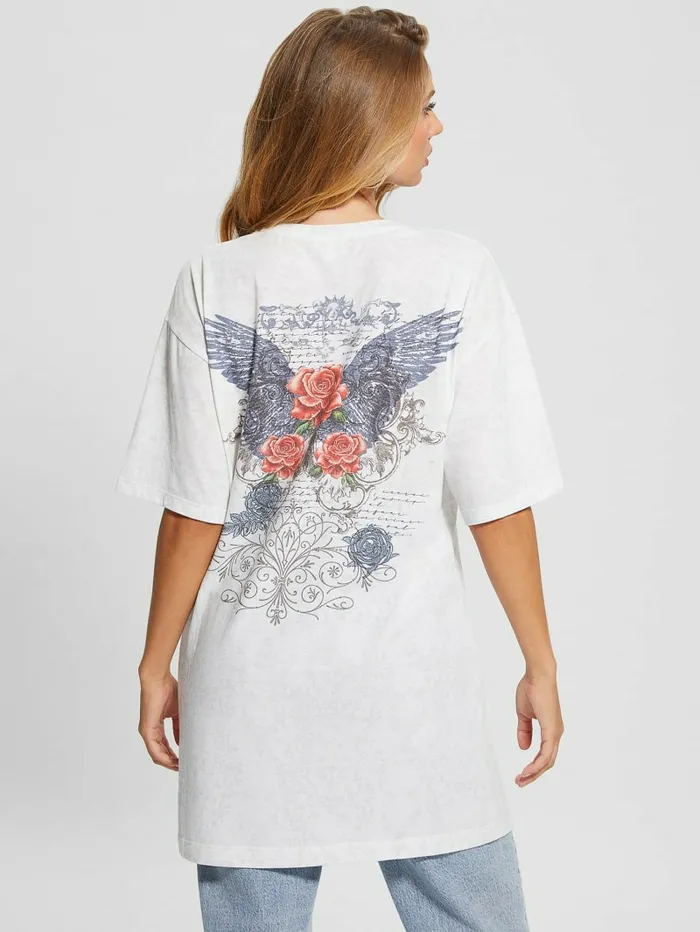Tops Rose Wings Oversized Graphic Tee Pure White Multi 8211 GUESS Women Tops Rose Wings Oversized Graphic Tee Pure White Multi 8211 GUESS Women