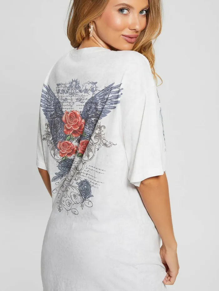 Tops Rose Wings Oversized Graphic Tee Pure White Multi 8211 GUESS Women Tops Rose Wings Oversized Graphic Tee Pure White Multi 8211 GUESS Women