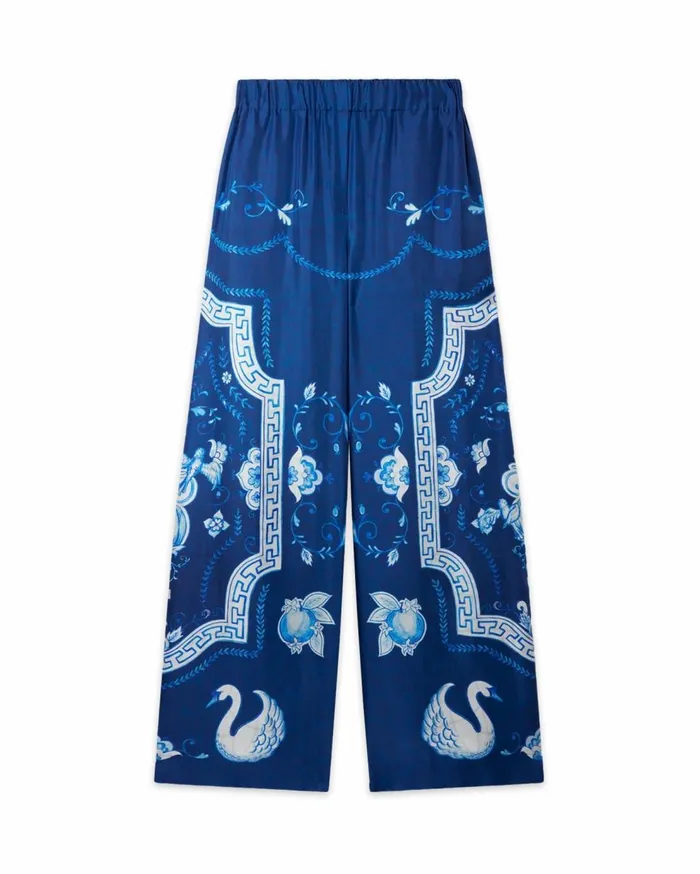 Trousers and Shorts Men Casablanca Paris Plat A Dessert Bleu Silk Trousers