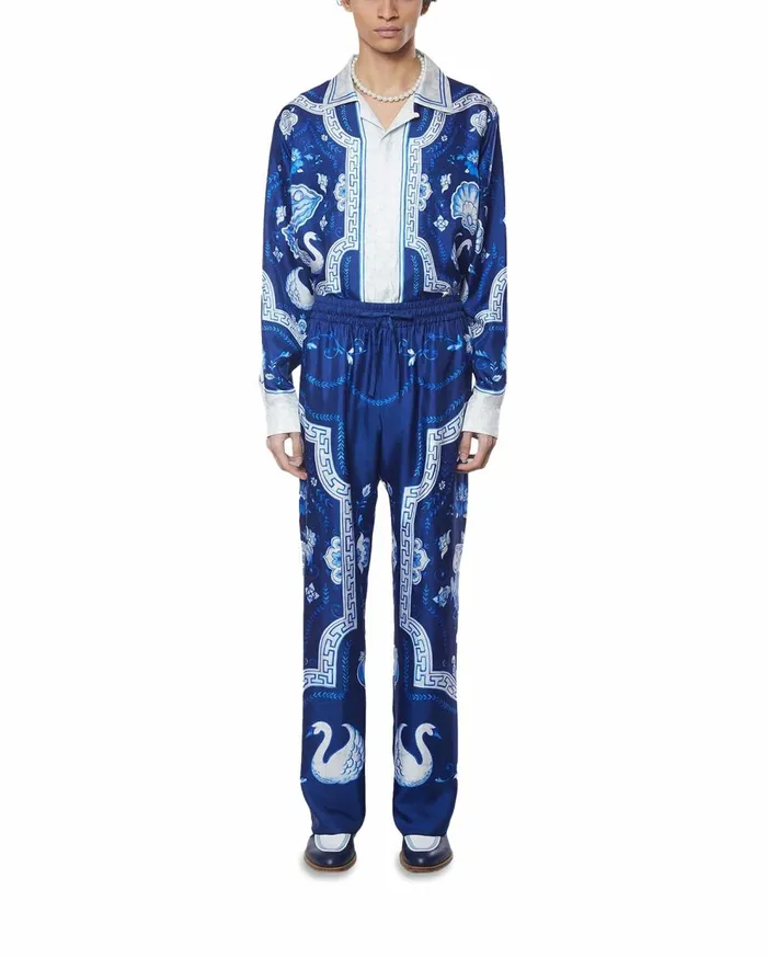 Trousers and Shorts Men Casablanca Paris Plat A Dessert Bleu Silk Trousers