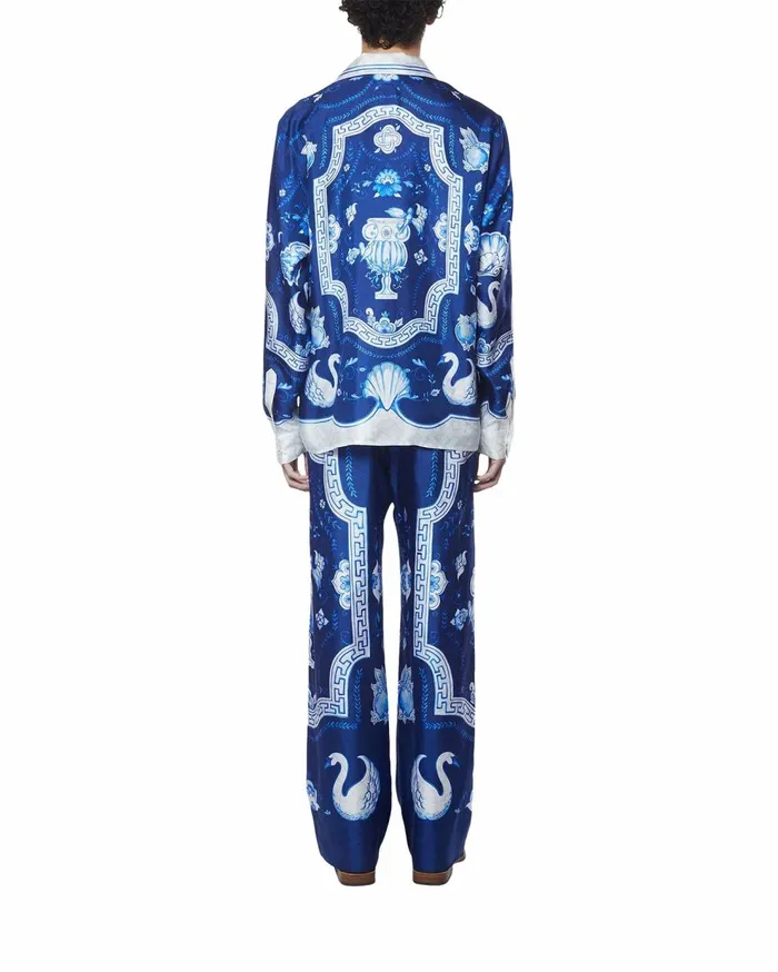 Trousers and Shorts Men Casablanca Paris Plat A Dessert Bleu Silk Trousers