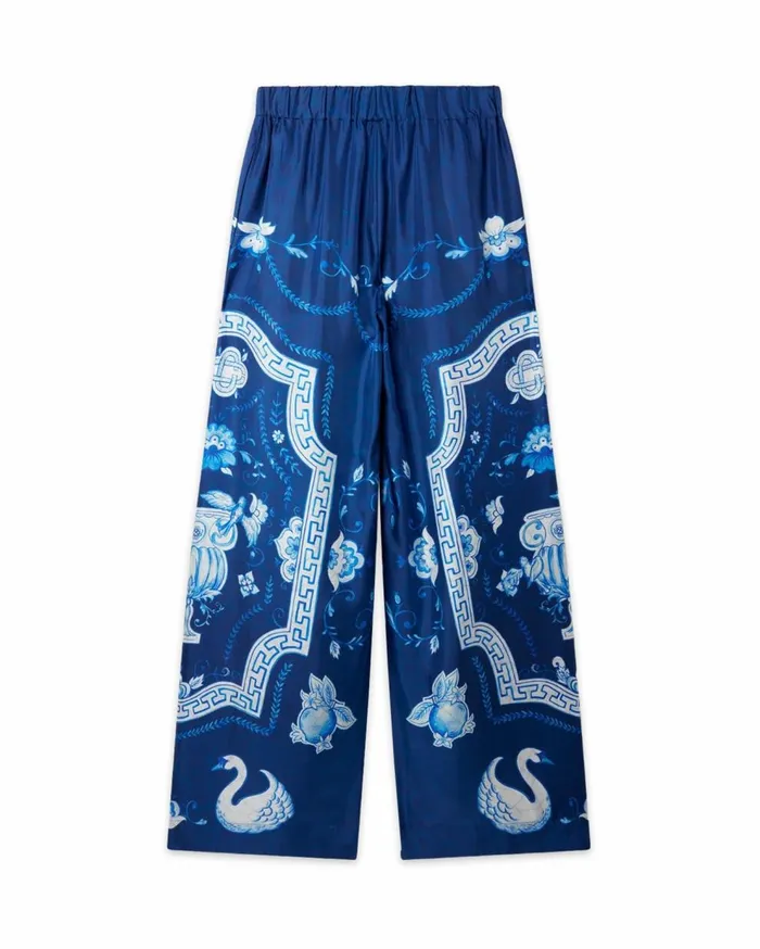 Trousers and Shorts Men Casablanca Paris Plat A Dessert Bleu Silk Trousers
