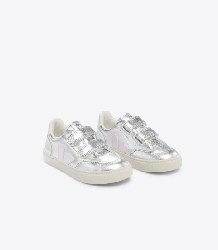 VEJA V12 CHROMEFREE LEATHER SILVER LASSI Kids V12