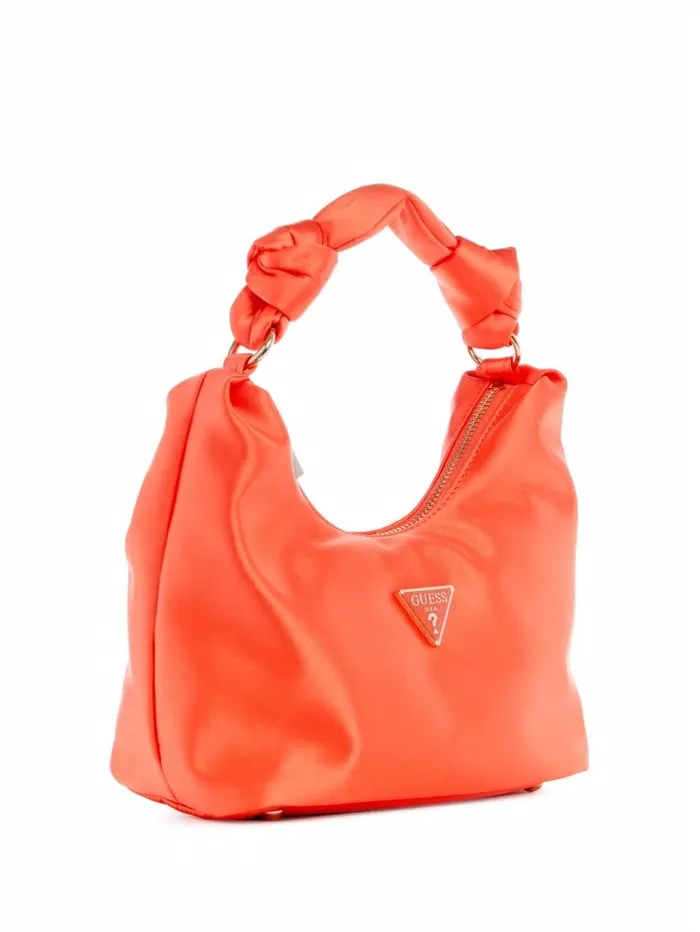 Velina Satin Hobo Bag Orange Handbags GUESS Women Velina Satin Hobo Bag Orange Handbags GUESS Women