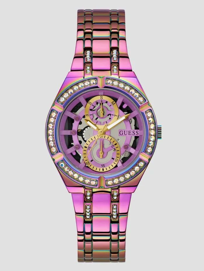 Watches Iridescent Rhinestone CutThrough Multifunction Watch Multi 8211 GUESS Women