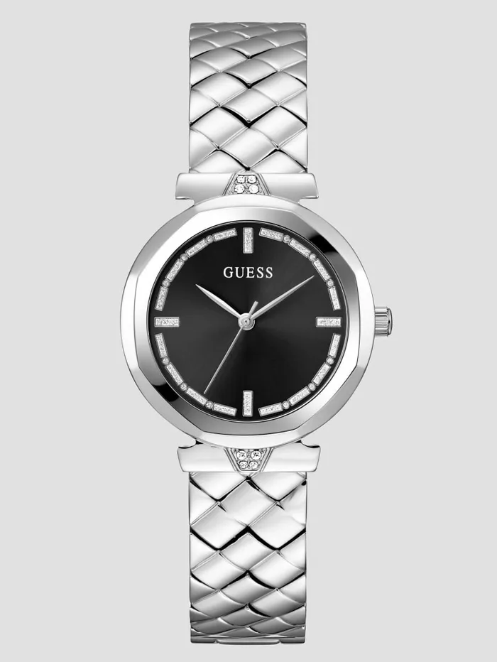 Watches SilverTone and Black Glitter Analog Watch Silver 8211 GUESS Women