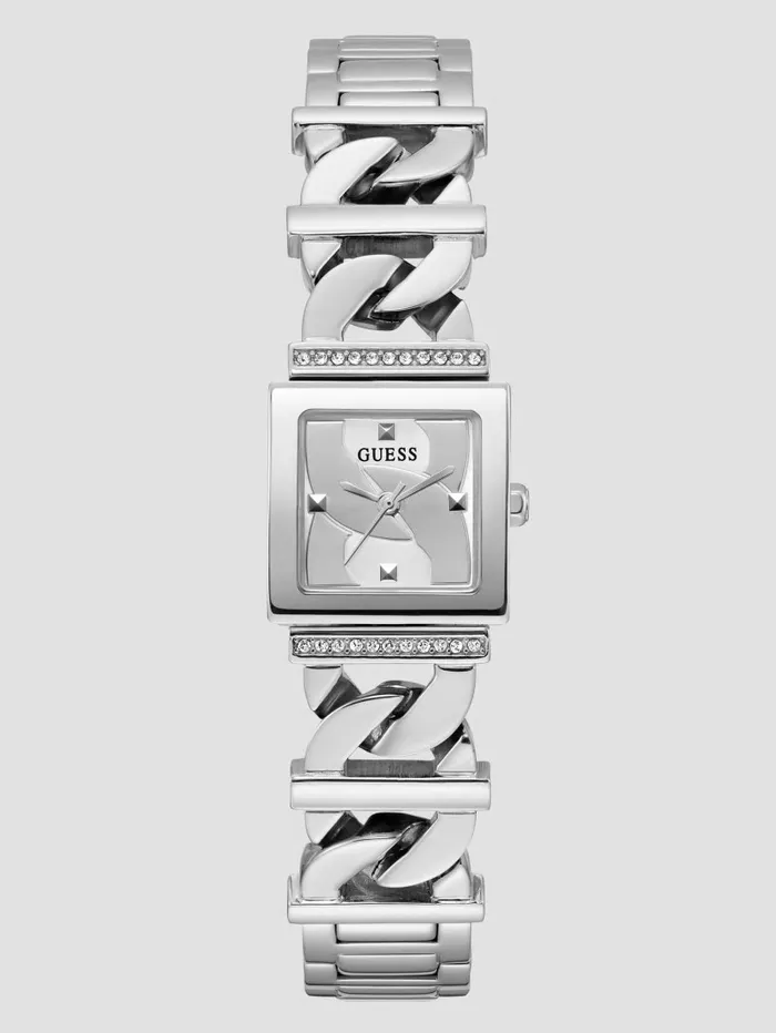 Watches SilverTone ChainLink Analog Watch Silver 8211 GUESS Women