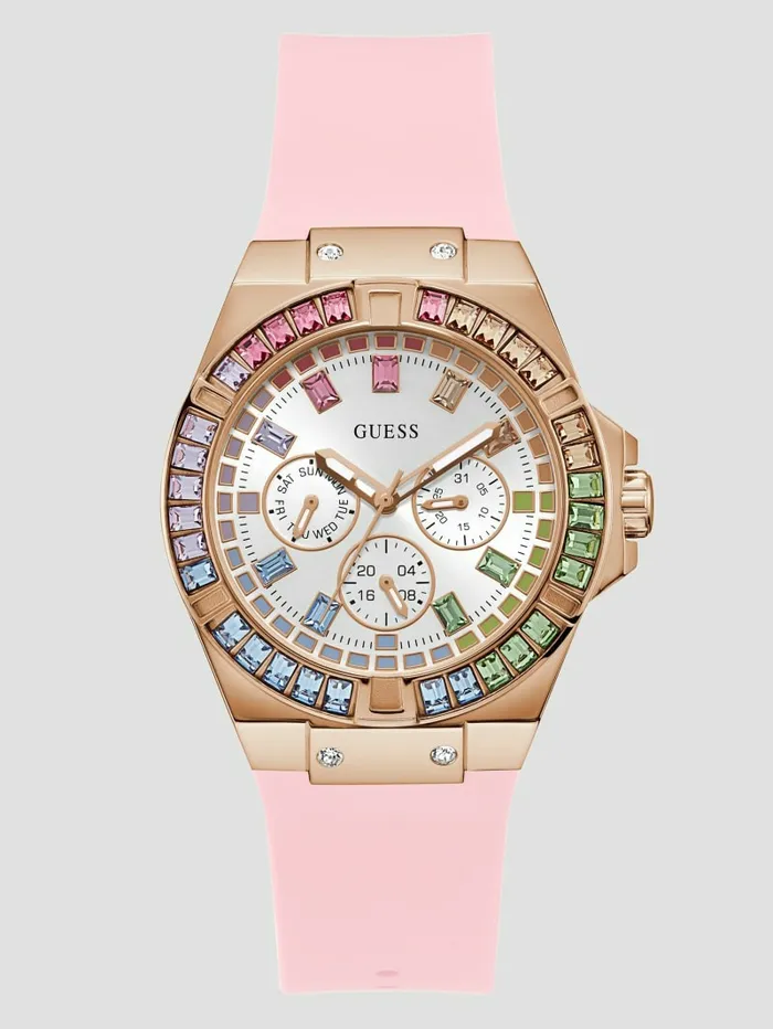 Watches Women GUESS Pink Multifunctional Silicon Watch Rose Gold