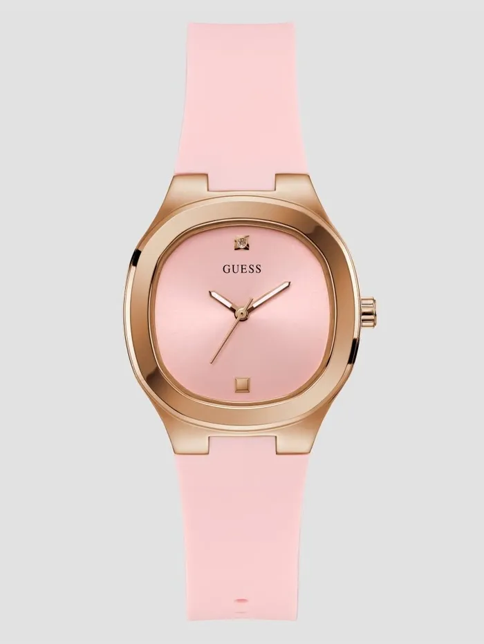 Watches Women Pink Analog Silicon Watch Silver GUESS