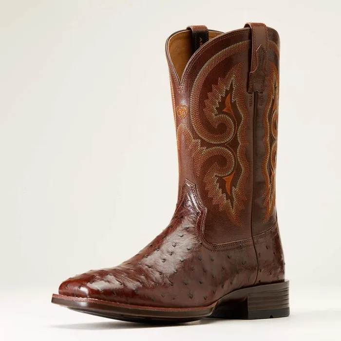 Western Boots Men Ariat Barley Ultra Western Boot Dark Tabac Full Quill Ostrich