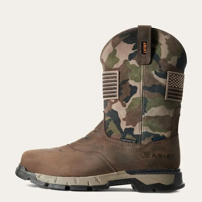 Western Boots Men Ariat Rebar Flex Patriot Waterproof Composite Toe Work Boot Dark Brown