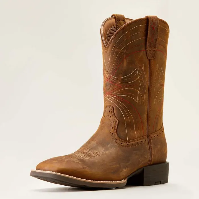 Western Boots Men Ariat Sport Wide Square Toe Cowboy Boot Distressed Brown