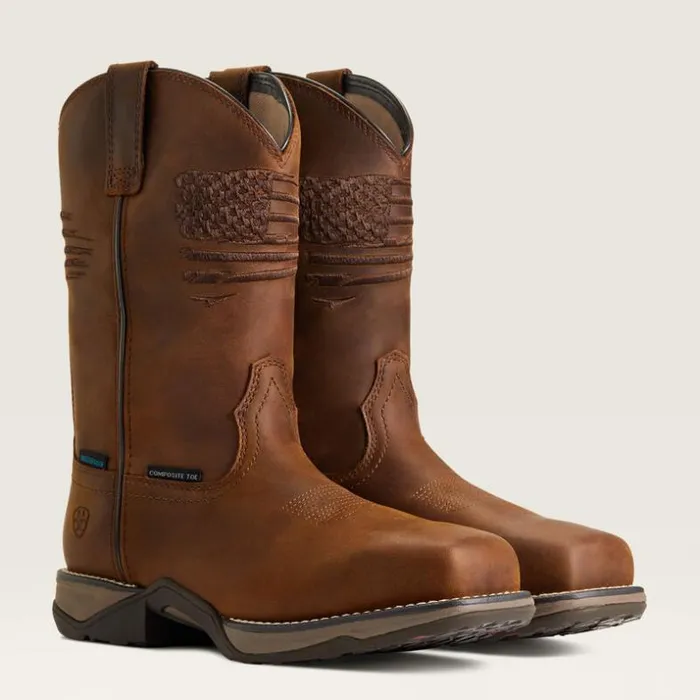 Western Boots Women Ariat Anthem Patriot Waterproof Western Boot Distressed Brown