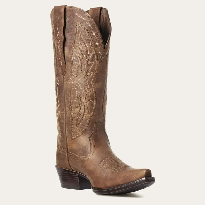 Western Boots Women Ariat Heritage X Toe Elastic Wide Calf Western Boot Distressed Brown
