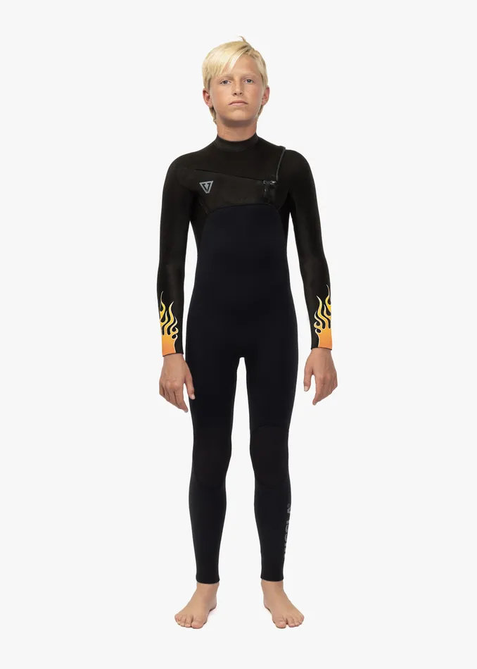Wetsuits Vissla Youth High Seas Boys Fire 32 Full Chest Zip Wetsuit Black