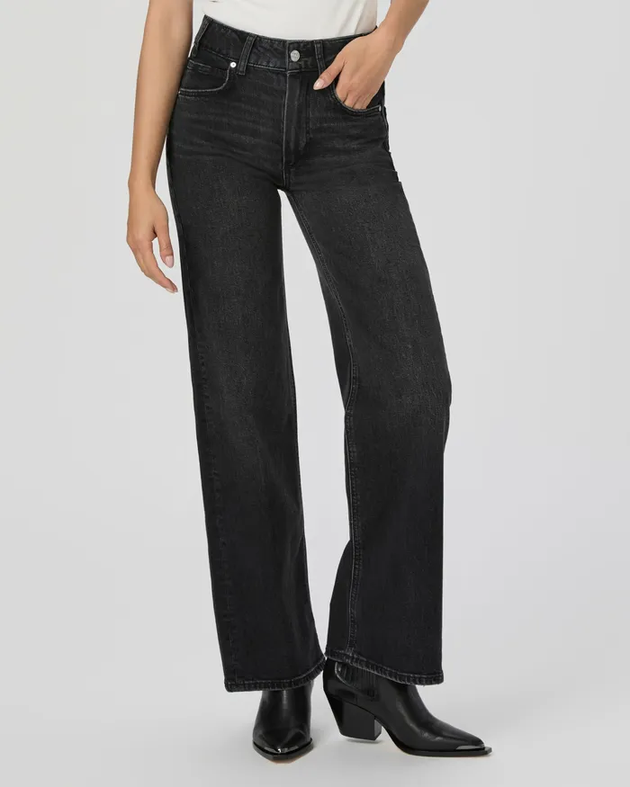 Wide Leg Women Sasha Petite 30 Inch Wide Leg Jean 8211 Viper Black Distressed PAIGE