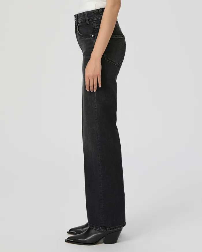 Wide Leg Women Sasha Petite 30 Inch Wide Leg Jean 8211 Viper Black Distressed PAIGE