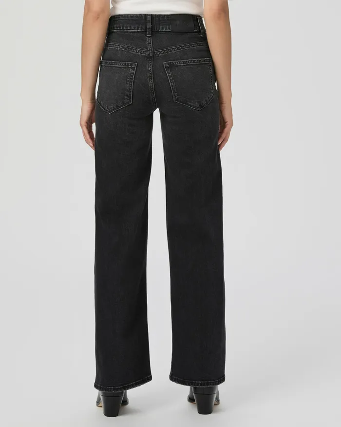 Wide Leg Women Sasha Petite 30 Inch Wide Leg Jean 8211 Viper Black Distressed PAIGE