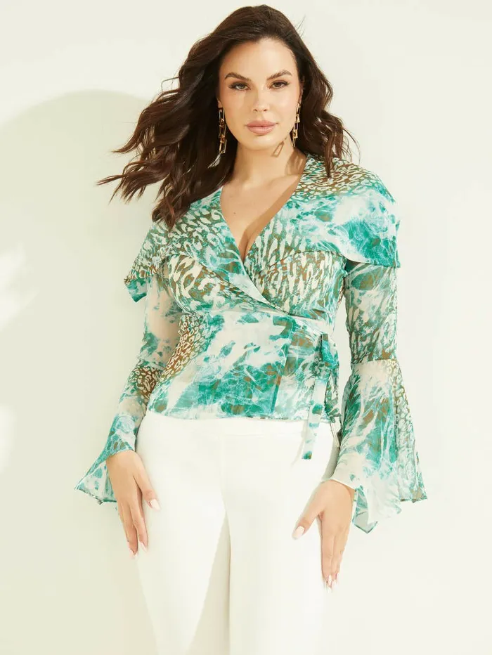 Willow Blouse Underwater Love Teal Tops GUESS Women