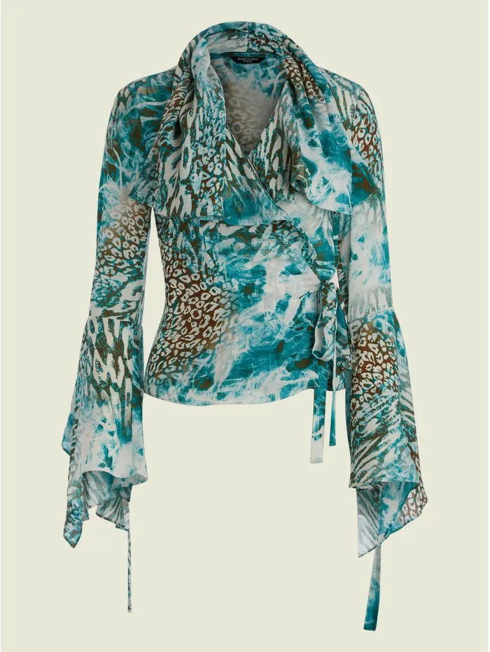 Willow Blouse Underwater Love Teal Tops GUESS Women Willow Blouse Underwater Love Teal Tops GUESS Women