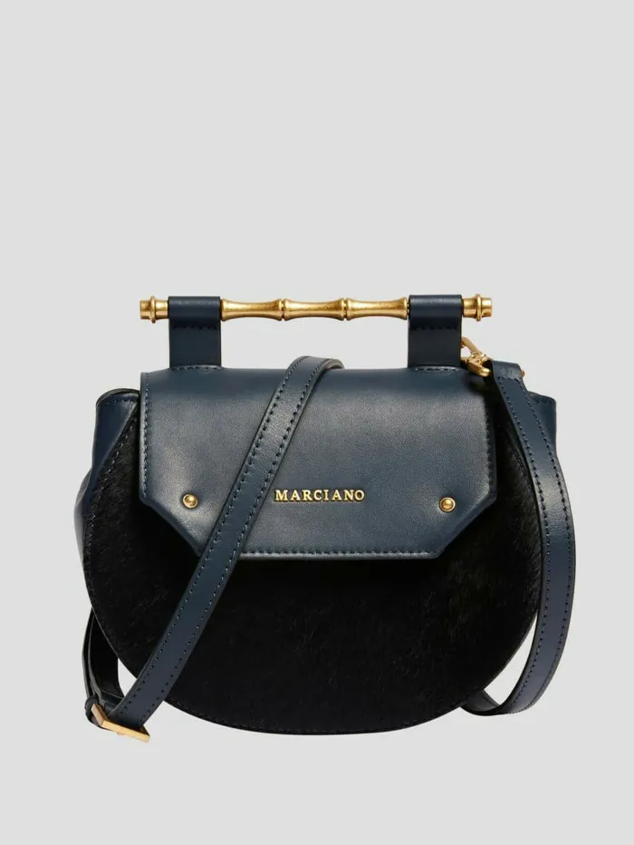 Women Alia Small Rounded Leather Crossbody Dark Blue Handbags GUESS