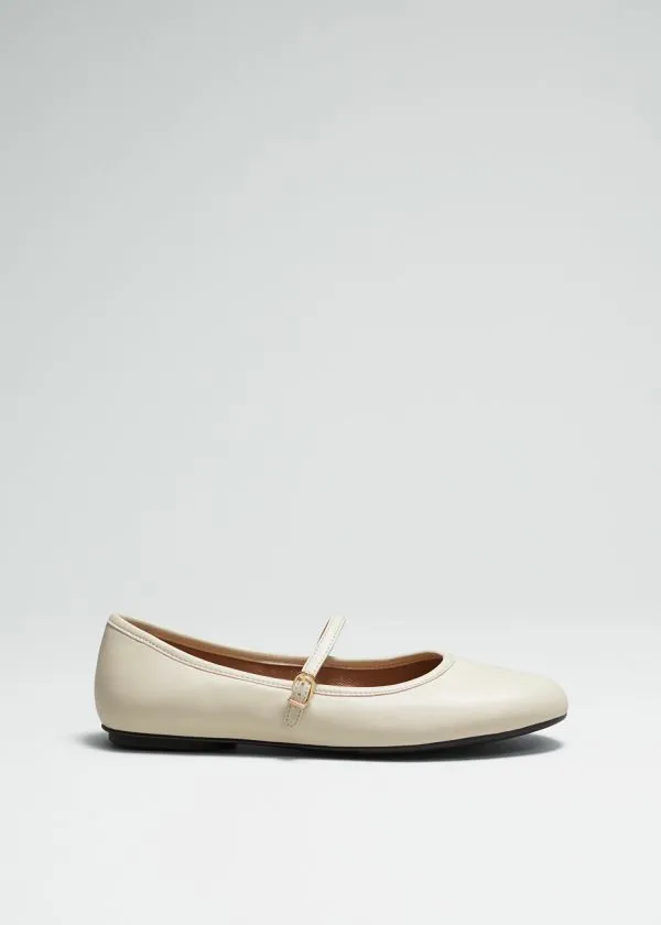Women Ballerinas and Other Stories Mary Jane Leather Ballerina Flats Cream