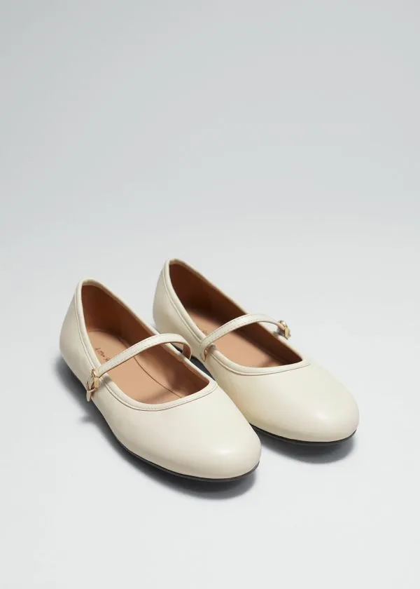 Women Ballerinas and Other Stories Mary Jane Leather Ballerina Flats Cream