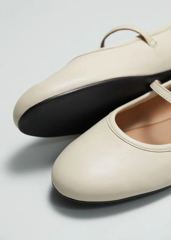 Women Ballerinas and Other Stories Mary Jane Leather Ballerina Flats Cream